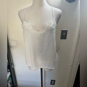 NWOT Bershka White Lace Trim Spaghetti Strap Sateen Camisole Top Size L